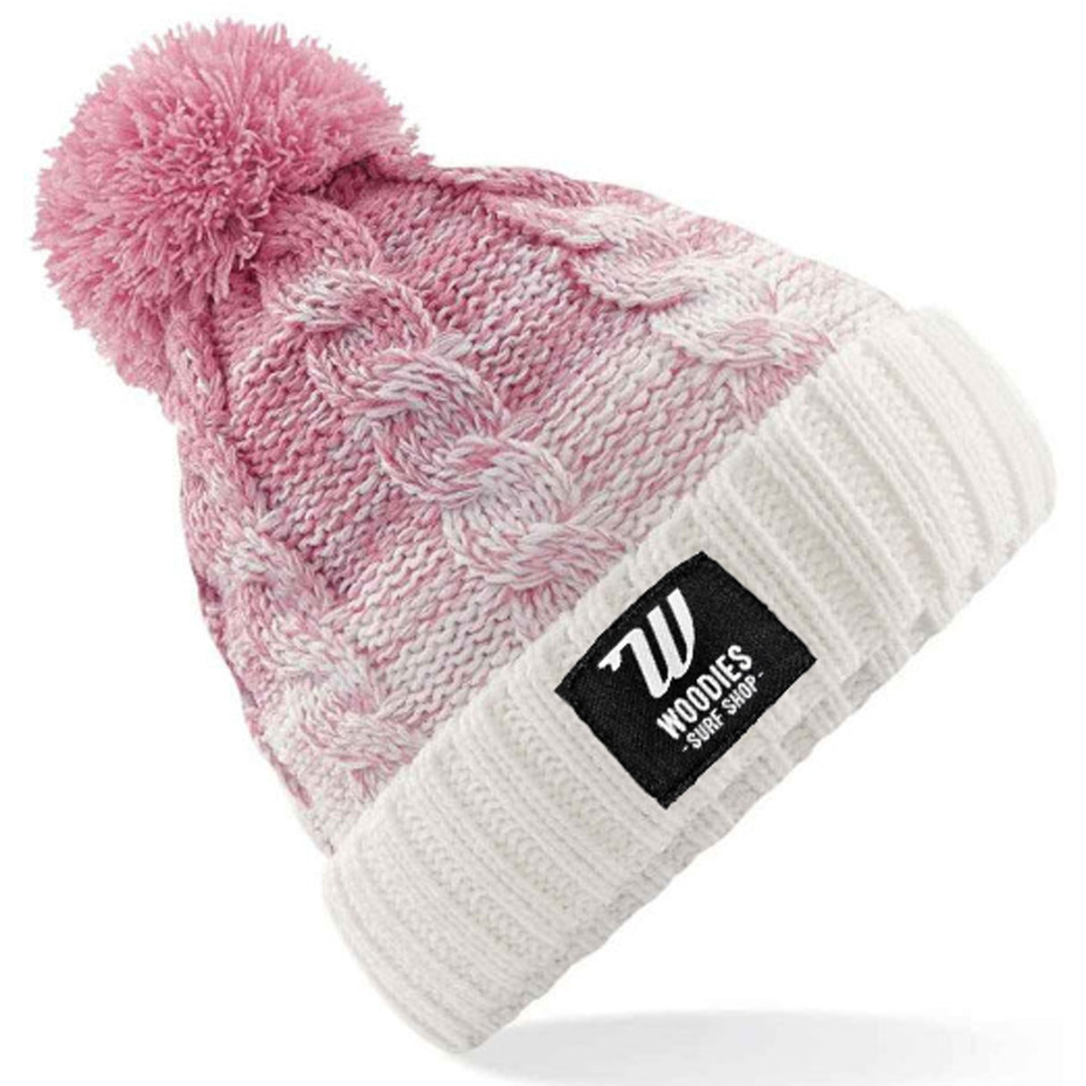 Woodies Chunky Knit Pom Pom Ombr Beanie - Dusty Pink