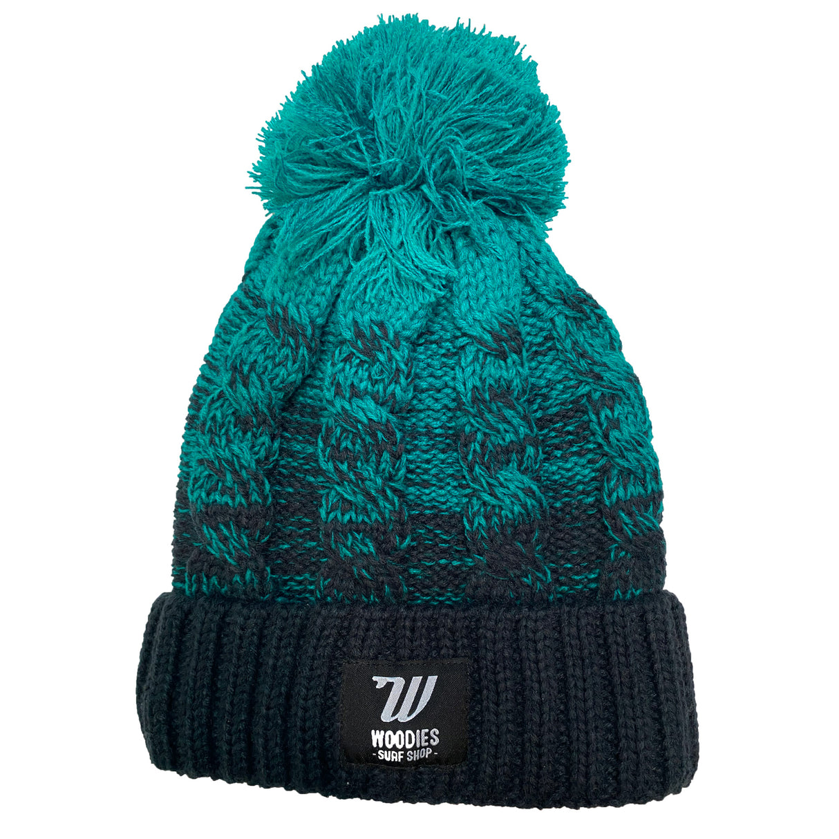 Woodies Chunky Knit Pom Pom Ombr Beanie - Teal/Navy