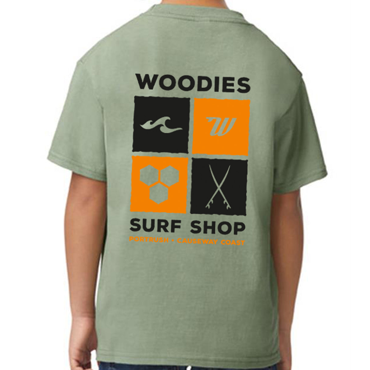 Woodies Kids Tee - Tiles Logo - Sage
