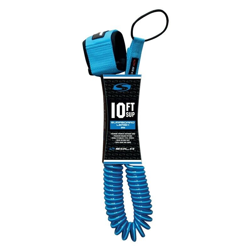Sola Coil SUP 8mm 10ft Leash - Blue Aqua