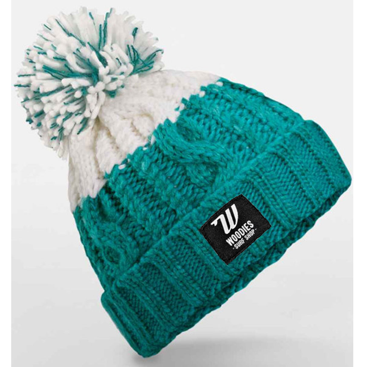 Woodies Apres Pom Pom Beanie - Emerald/Soft White