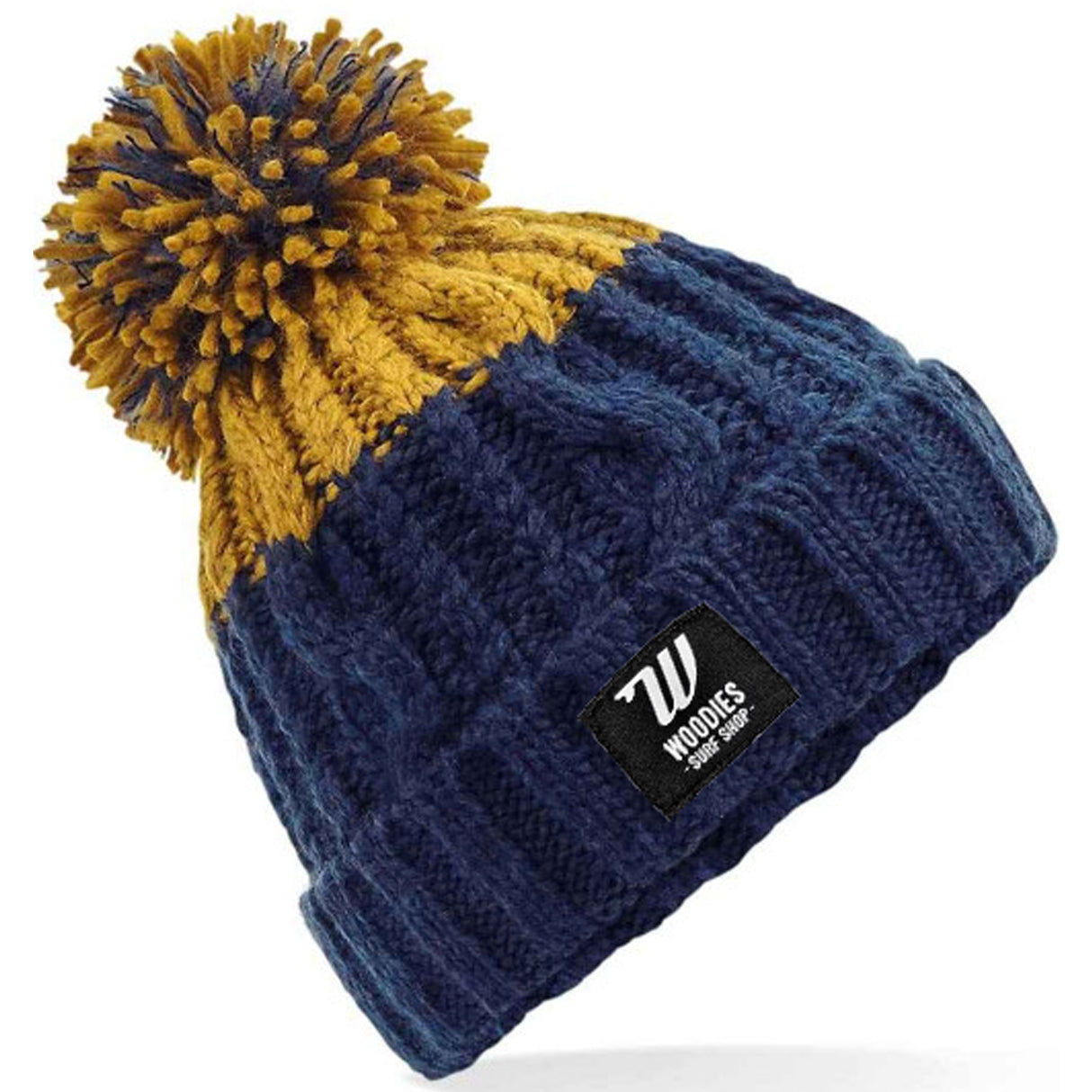 Woodies Apres Pom Pom Beanie - Oxford Navy/Mustard