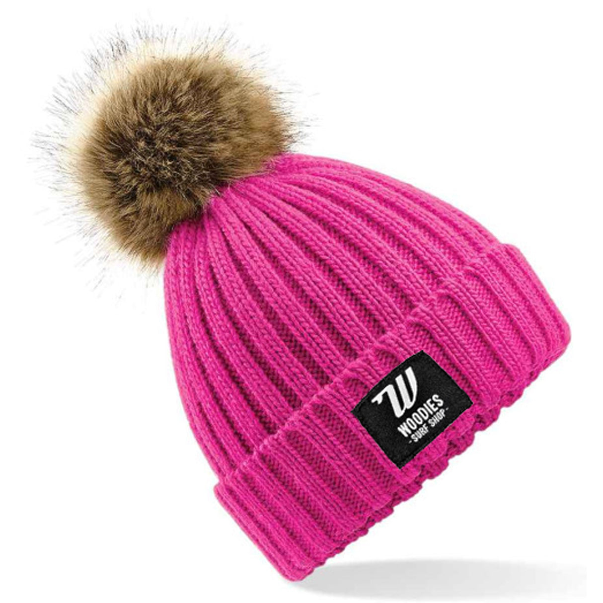 Woodies Faux Fur Pom Pom Beanie - Fucshia