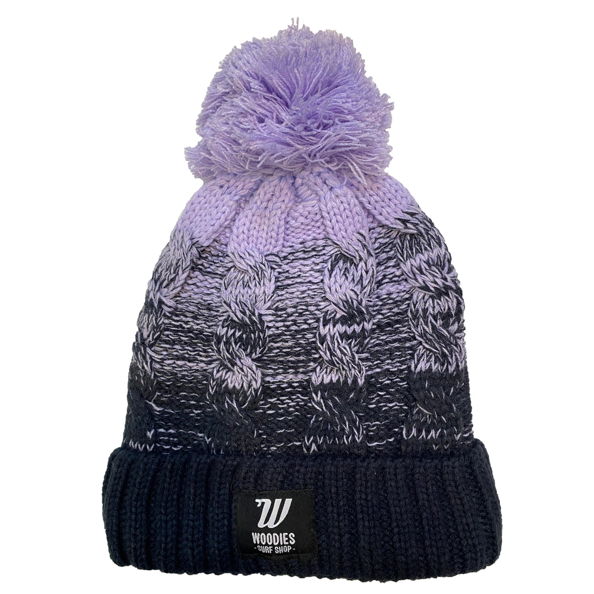 Woodies Chunky Knit Pom Pom Ombr Beanie - Lavender/Navy