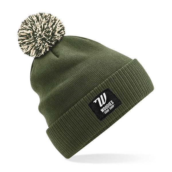 Woodies Classic Pom Beanie - Olive Green/Oatmeal