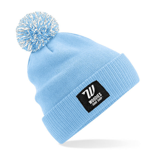 Woodies Classic Pom Beanie - Sky Blue/White