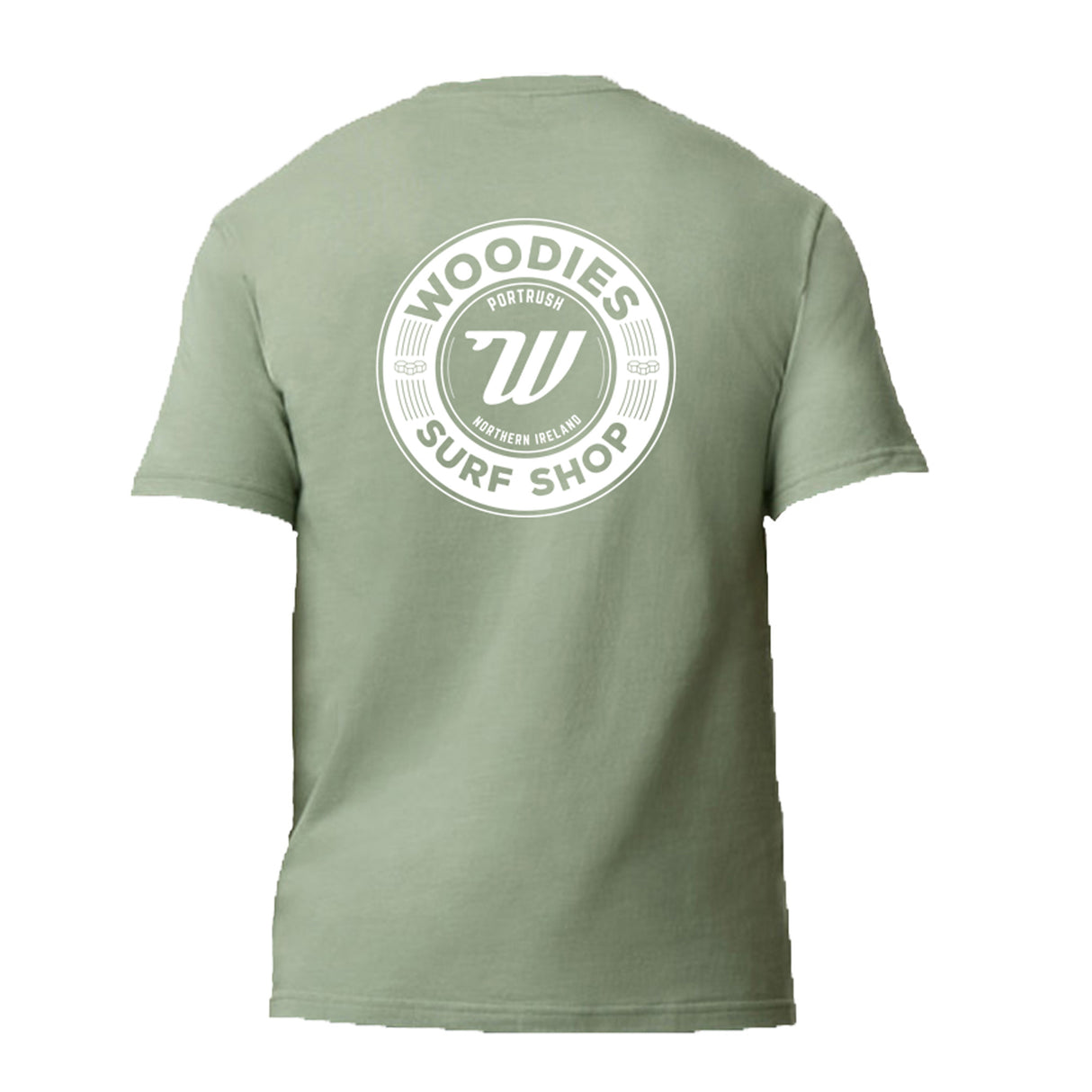 Woodies Retro Logo Tee - Sage - White Logo