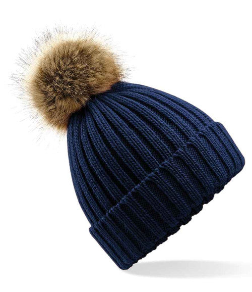 Woodies Faux Fur Pom Pom Beanie - Navy