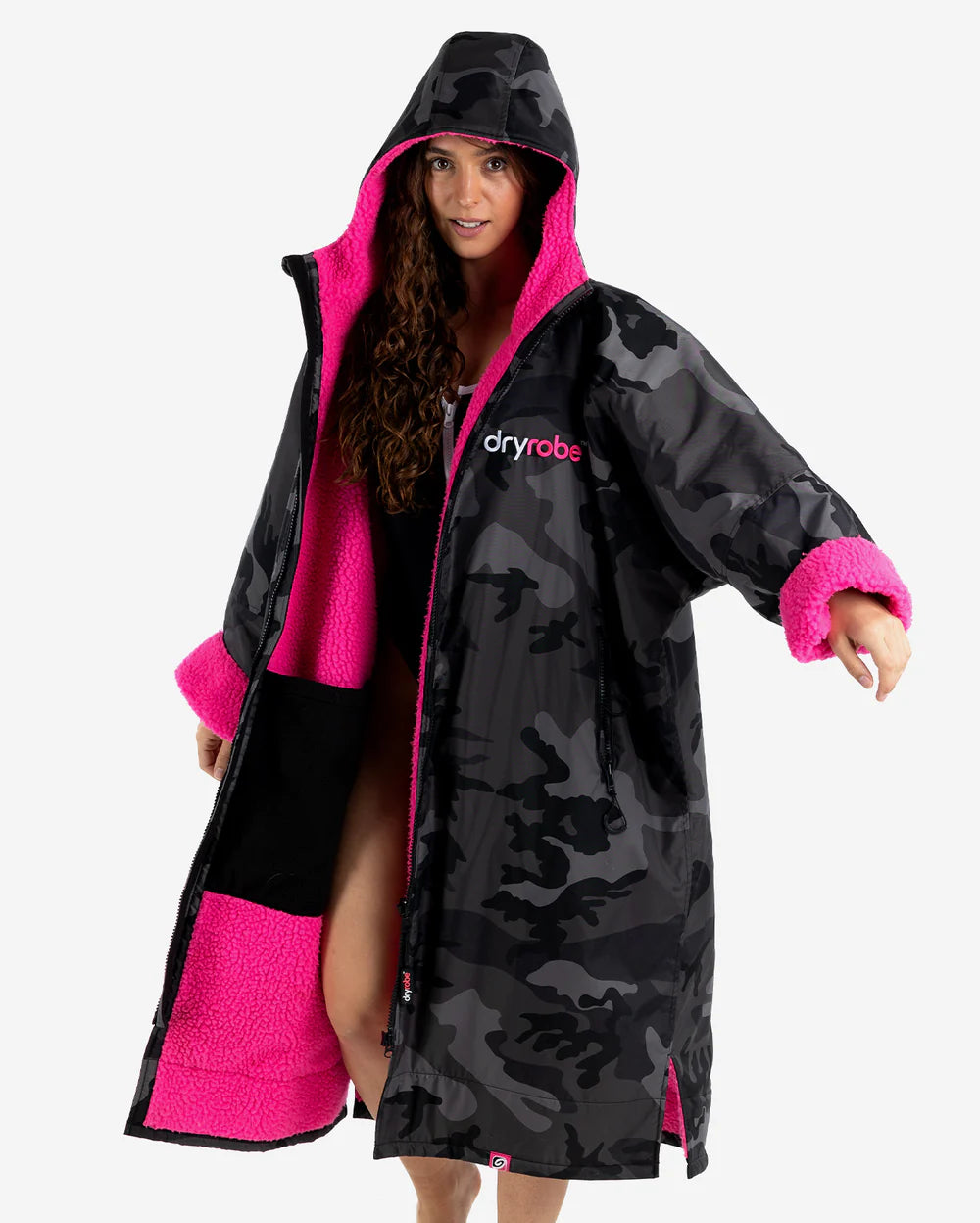 Dryrobe Advance - Long Sleeve - Black Camouflage/Pink