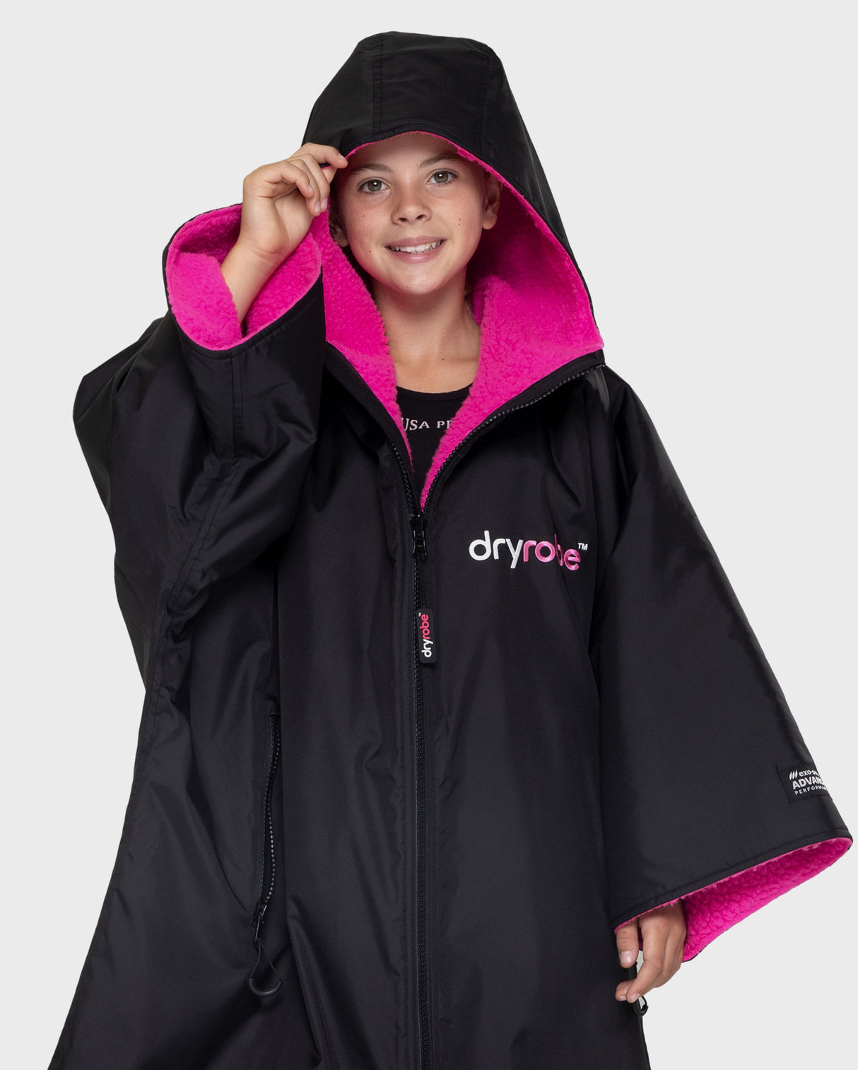 Dryrobe Advance Kids Short Sleeve - Black & Pink