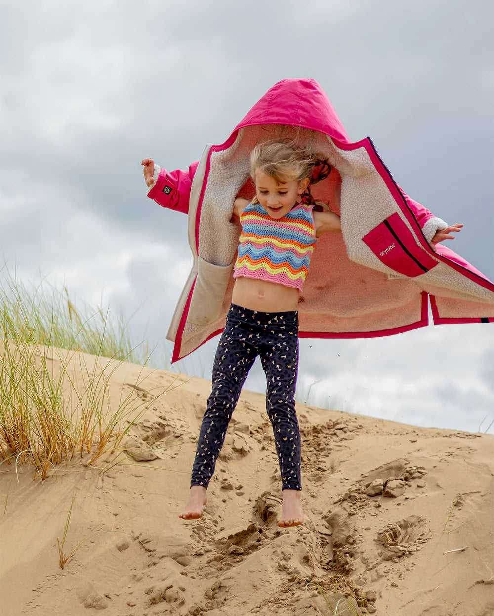 Dryrobe Advance Kids Long Sleeve - Hot Pink/Light Grey