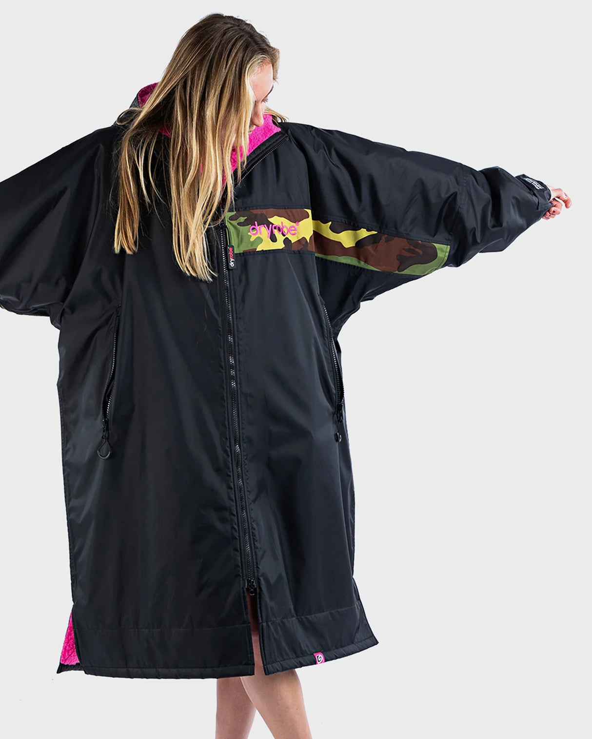 Dryrobe Advance Kids Long Sleeve Remix - Black Pink/Camo