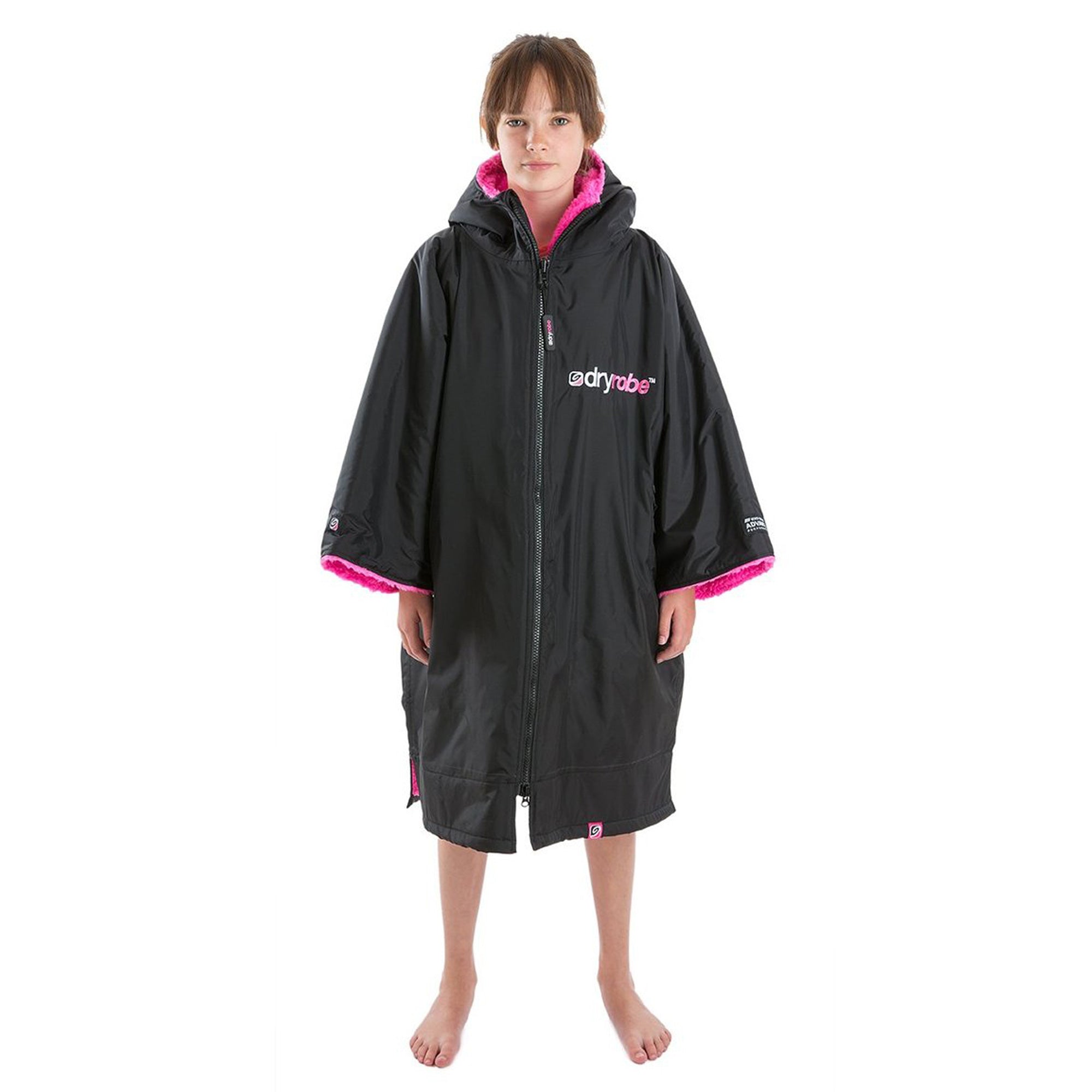 Dryrobe Advance Kids Short Sleeve - Black & Pink