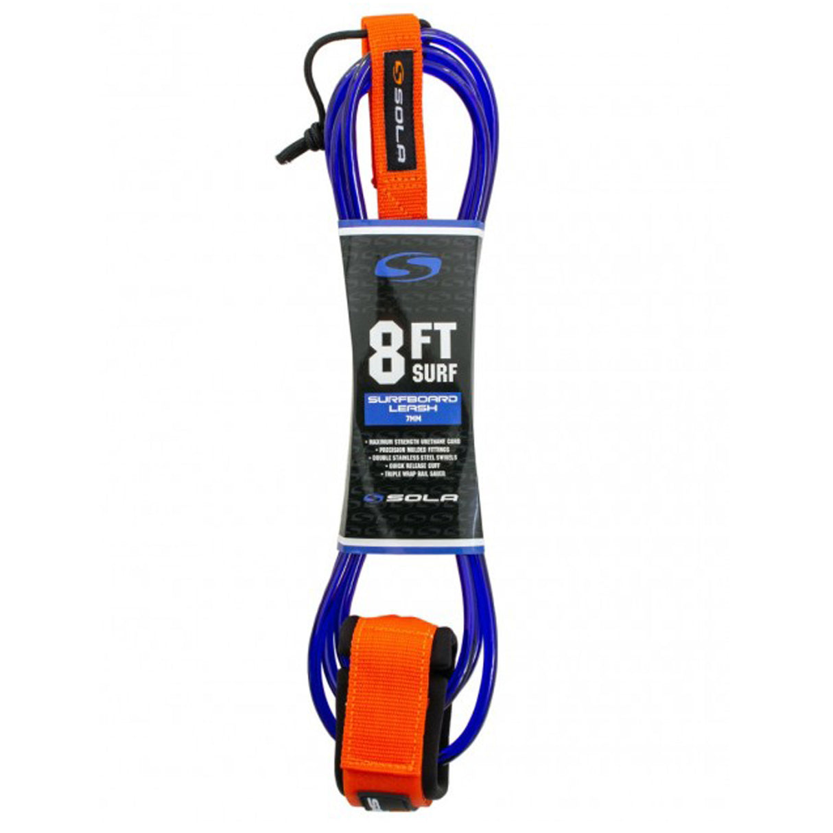 Sola 8ft Surfboard Leash - Blue/Orange