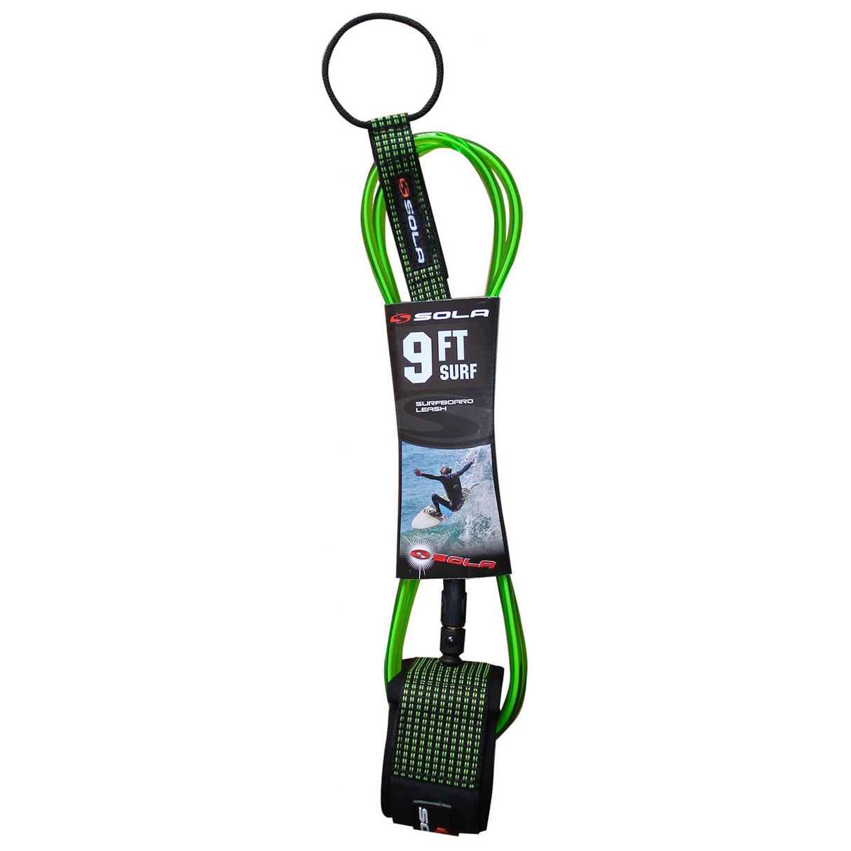 Sola 9ft Surfboard Leash - Green/Clear